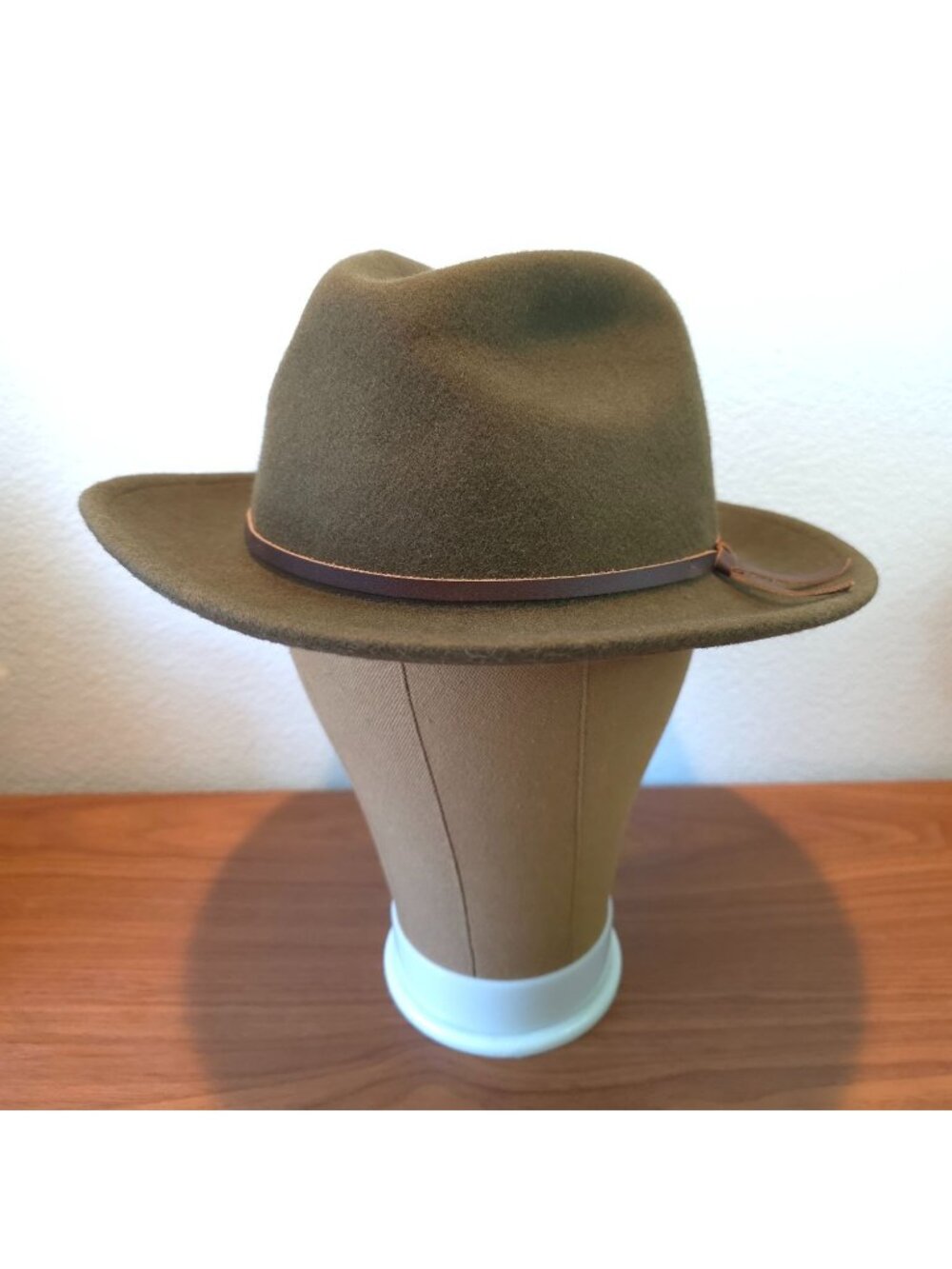 Yellow 108 Olive Green LUKE Wool Fedora Hat w/ Brown Leather Band XL (7-1/2) USA